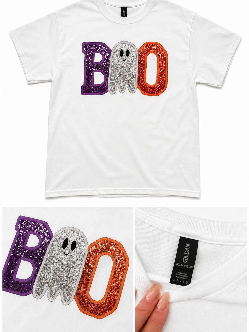 Gildan White Women Medium BOO Ghost Short Sleeve Tee